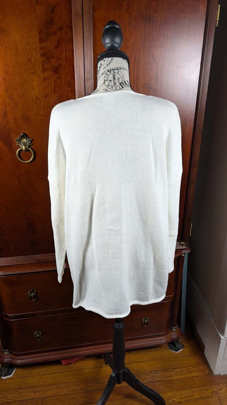 Top It Off Beach Sweater Size L White Knit V-Neck Pocket Embroidered - Picture 6 of 9